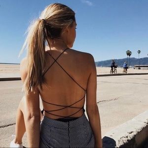 BRANDY MELVILLE Rose Black String Bodysuit